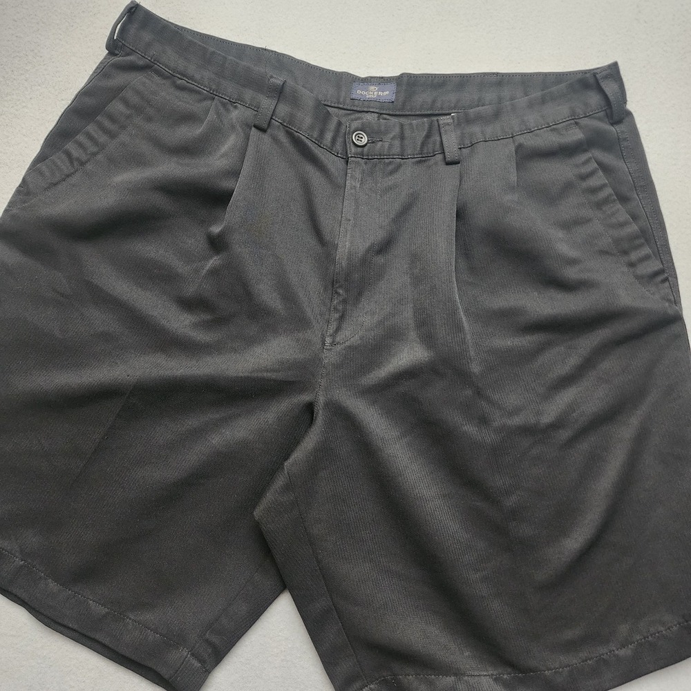 Dockers Golf Men's Shorts W40 Black Herringbone Flat Front Chino Dress Casual